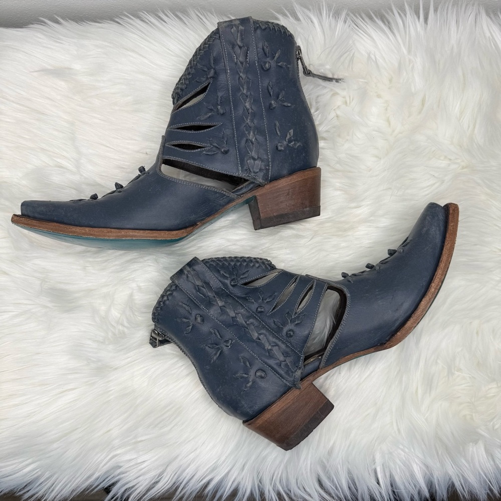 Lane Blue Cut-Out Ankle Boots